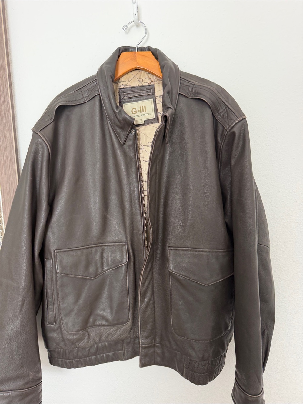 G-III Men's Dark Brown Leather Bomber Jacket